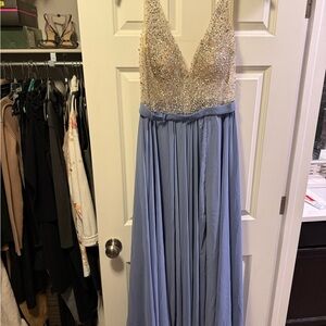 Soieblu Glittering Gold and Soft Blue Prom Dress